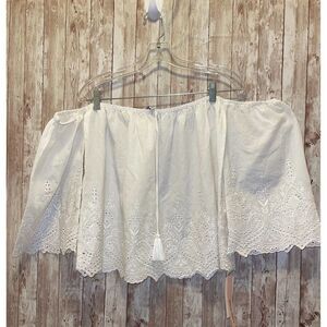 Sequin hearts off shoulder embroidered-lace blouse scallop trim blouse Small